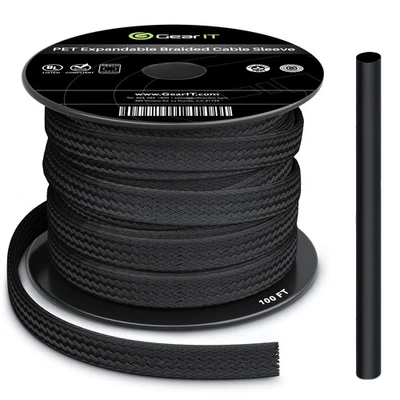(100ft 1/4 Inch) PET Expandable Cable Management Sleeve Wire Loom Cord... Foto 1 de 4
