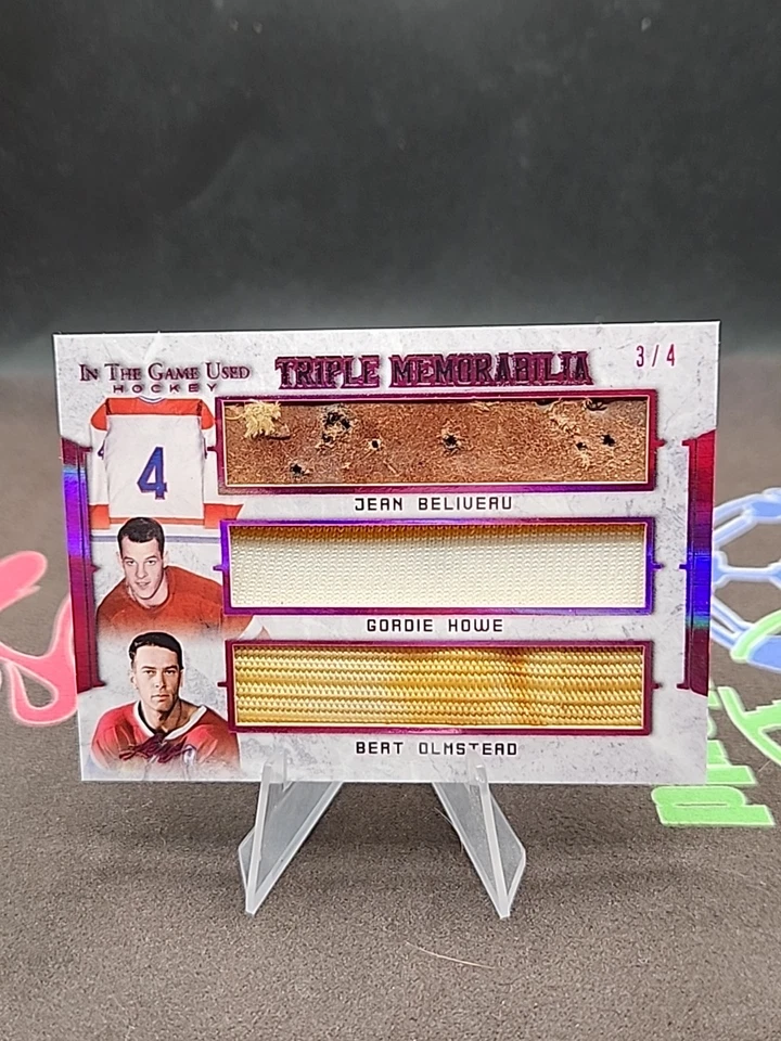 2020-21 ITG Used Jean Beliveau Gordie Howe Bert Olmstead Triple Patch /4 - Image 1 of 2