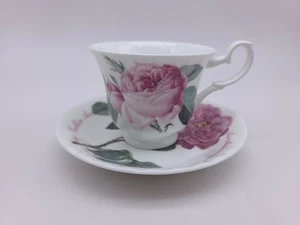 Vintage Roy Kirkham Fine Bone China Versailles Pink Flower Cup and Saucer - Picture 1 of 12