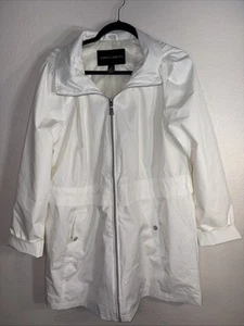 Vince Camuto Sz Lg White Hooded Windbreaker Rain Jacket Full Zip /Pockets - Picture 1 of 14
