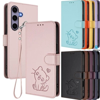 QVBWORLD Hülle für Samsung S25FE S24 S23 S22 S21 S20 Katze Muster Wallet Case Handyhülle