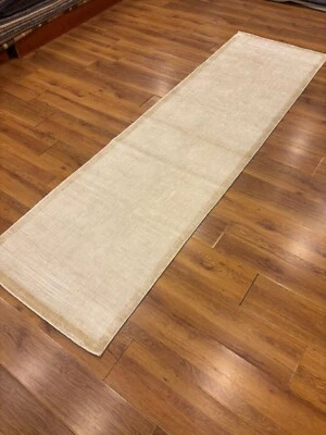 New Runner Rug, 3x10 ft Beige Area Rug, Handmade Bamboo Rug, Bamboo Silk Rug - Image 1 of 4