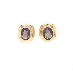 14KT YELLOW GOLD SMOKEY QUARTZ STUD EARRINGS 2.1 GRAMS - Picture 1 of 4