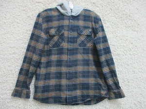 Vans Button Up Shirt Extra Large Youth Blue Yellow Plaid Snaps Hoodie Boys YXL - Picture 1 of 12