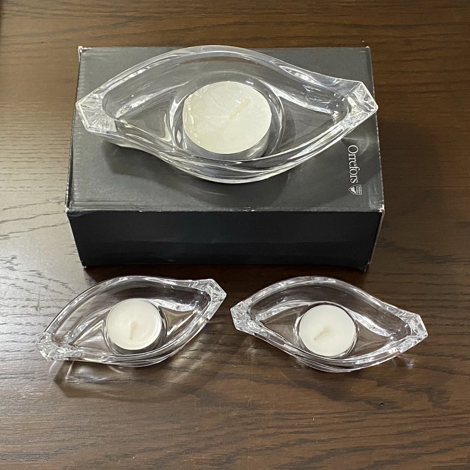 Orrefors Wave Clear Votive 3 - Pcs Set 6719728 Lead Crystal Made in Germany