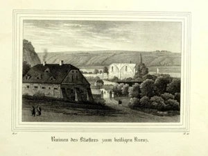 MONASTERY HOLY CROSS MEISSEN WITH SMALL FIGURE STAFFAGE Genuine Litho Saxonia. - Picture 1 of 3