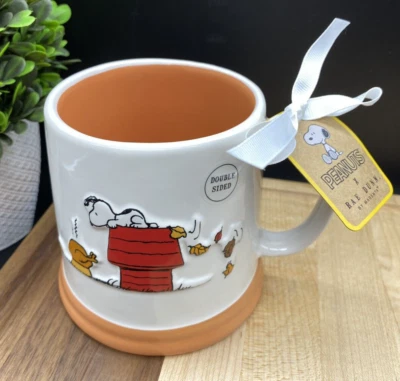 RAE DUNN PEANUTS GANG Snoopy & Turkey Thanksgiving Dinner "Give Thanks" 20oz MUG - Image 1 of 4