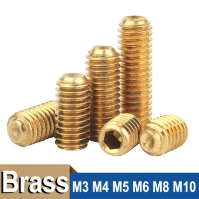 GOOBETTER M3 M4 M5 M6 M8 M10 Brass Grub Screws Allen Key Socket Set Screws Cup Point