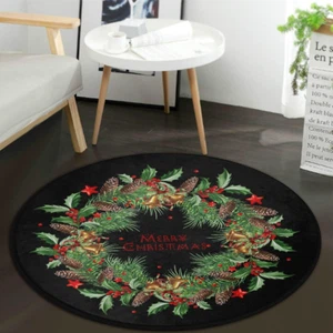 round Area Rug Christmas Decorative Doormat, Pine Wreath Merry Christmas Indoor - Picture 1 of 12