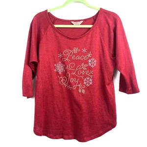 Women's SJS Solid Red Scoop Neck Beaded Peace Love Joy Casual 3/4 Sleeve Size L - Picture 1 of 9
