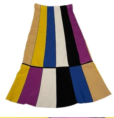 RACHEL Rachel Roy colorful knit flare MASSIMA Multi-Color -Block MIDI Skirt SZ S - Image 1 of 4