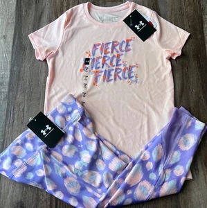 NWT Under Armour YSM Girls Lavender/Peach FIERCE Printed Leggings Set - Picture 1 of 5