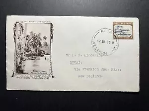 1935 Western Samoa First Day Cover FDC Apia to Mokai NZ Pictorial Stamps River - Picture 1 of 2