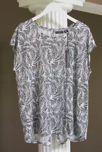 TAHARI Black White Print 100% LINEN Cap Sleeve BUTTON BACK Top Shirt Sz XXL NWT - Picture 1 of 2