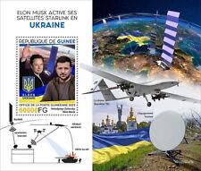UKRAINE WAR SpaceX STARLINK Satellite Zelensky/Elon Musk Stamp Sheet 2022 Guinea