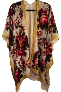 L.A Soul Stunning Velvet Burn Out Open Front Beautiful Boho Duster Cover Up OS - Picture 1 of 4