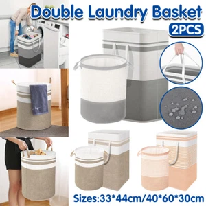 Collapsible Canvas Laundry Hamper Bag Dirty Clothes Basket Storage Organizer AU - Picture 1 of 18