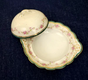Antike Bassett Limoges Austria runde Butterdose mit Deckel um 1900 - Bild 1 von 12