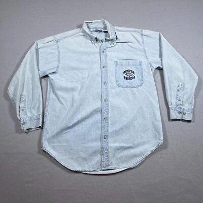 Camisa Denver Broncos Años 90 Manga Larga Denim Abotonada Hombres Medio Lavado Ligero Foto 1 de 4