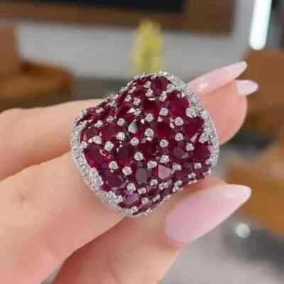 22.5Ct Oval Shaped Lab Created Ruby Saddle Engagement Ring 14k White Gold Finish - Image 1 of 4