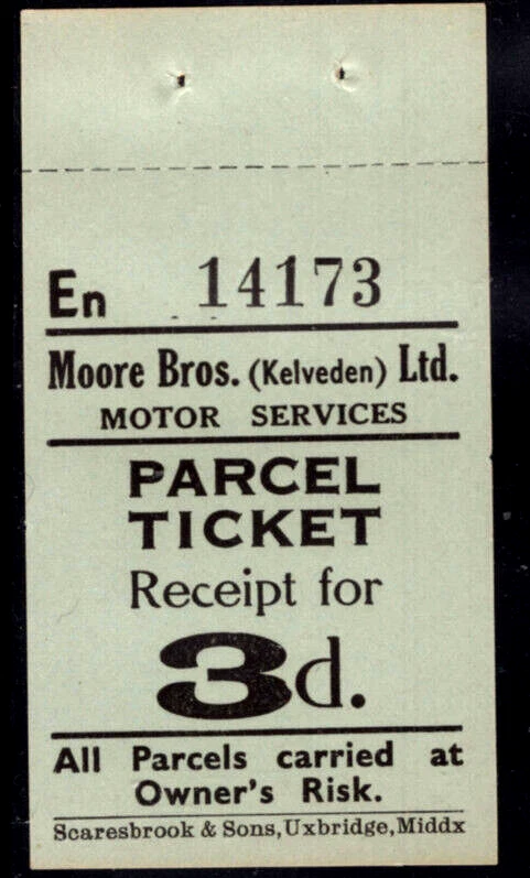 En 14173 Moore Bros,(Kelveden)Ltd.LOCAL Motor Services-PARCEL TICKET RECEIPT MNH - Image 1 of 1