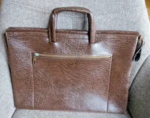 Aktentasche Dokumenten Tasche HANDTASCHE genarbtes Kunstleder braun VINTAGE - Bild 1 von 6
