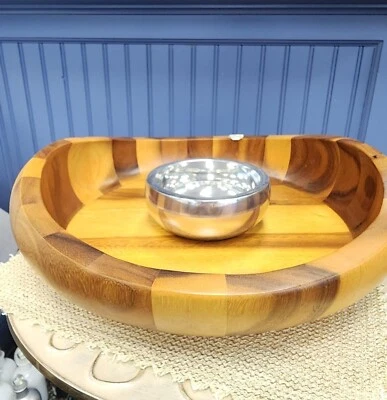 Nambe 5009 Butterfly Round Wooden Chip and Dip 16" x 4.5" - Image 1 of 4