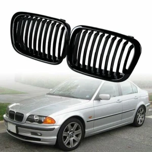For 1998~2001 BMW E46 Sedan 325i 328i 330i Gloss Black Front Kidney Grill Grille - Picture 1 of 6
