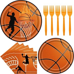 96pcs Basketball Party Supplies Basketball Plates And Napkins Dinnerware Sets Bo - Picture 1 of 7