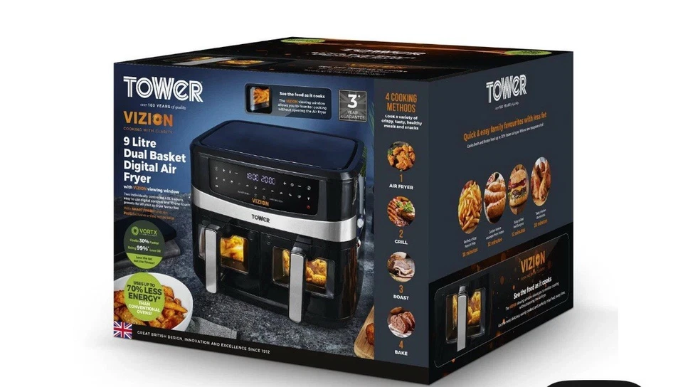 Tower Dual Basket Air Fryer 8L Vortx Vizion T17151 Black