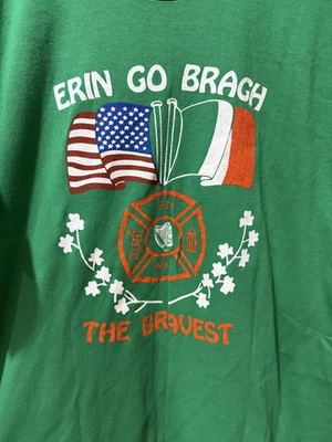 Erin Go Bragh Shirt Mens 2L Green FDNY Firefighter Irish American Graphic - Image 1 of 3