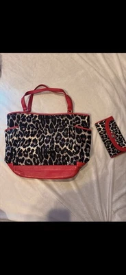 Woman’s Coach Large Shoulder Bah And Matching Wallet Leeopard Print With Red - Image 1 of 4