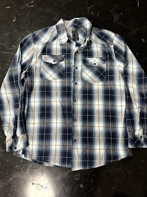 Mens Ocean Current Large Blue & White Plaid Snap Button Long Sleeve Shirt - Image 1 of 4