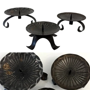 SET x3 Vintage 70’s German BRUTALIST IRON CANDLE HOLDERS Gothic Spanish Revival - Picture 1 of 9