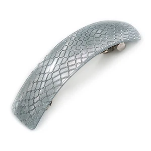 Metallic Silver Snake Print Acrylic Square Barrette/ Hair Clip In Silver Tone - - Picture 1 of 6