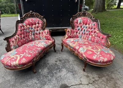 PAR DE J. & J. W. MEEKS STANTON HALL PATRÓN LAMINADO PALISANDRO RECAMIERS Foto 1 de 4