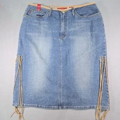 London Blue Jeans Denim Skirt 1XL Fringe Detail Distressed Casual - Image 1 of 4