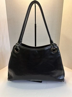 AK Anne Klein Bolso de Hombro de Cuero Negro Estilo Hobo Bolso de Mano Doble Asas Y2K Usado en Excelente Condición Foto 1 de 4