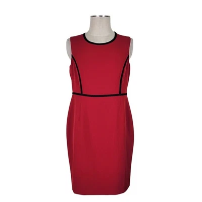 Kasper Dress Size 10P Red Black Trim Back Zipper Sleeveless Kick Pleat Lined - Image 1 of 4