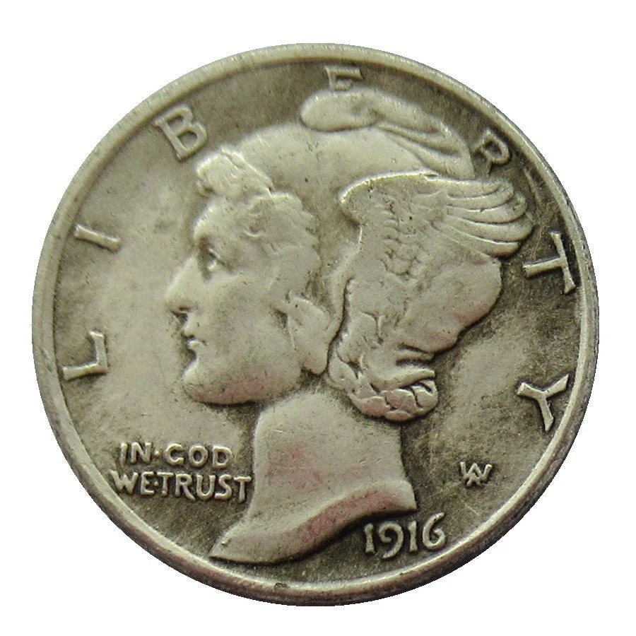 1916 D Mercury Dime baixa produção no primeiro ano Como mostrado na figura - Imagem 1 de 2