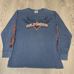 Harley Davidson Wings Blue Long Sleeve Tee Large Stormy Hill Florida Y2K Grunge - Picture 1 of 9