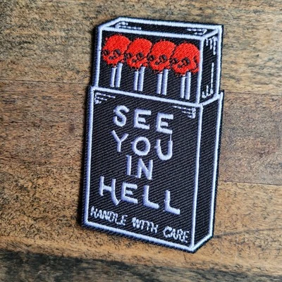 Calavera Match See You In Hell gótico bordado hierro en parche Foto 1 de 2