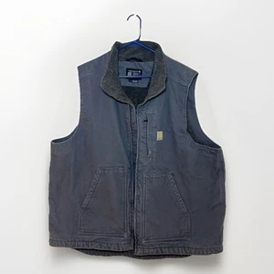CARHARTT Sherpa Lined Vest Detroit Men’s Sz XL Loose Fit Zip Up Canvas Gray - Picture 1 of 13
