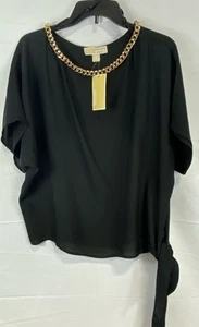 Michael Kors Women's Black Chain Accent Tie Hem Blouse Size: M - Picture 1 of 5