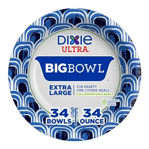 Extra Large Paper Bowls, 34 oz, 34 Count, Compostable, Microwave Safe, Dispos... - Picture 1 of 7