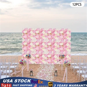 Pannello parete fiori 3D - 12 pezzi sfondo parete fiori artificiali seta rosa matrimonio - Foto 1 di 19