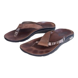 CHACO LEATHER/NYLON W’S 7 FLIP FLOP SANDAL ECOTREAD GRADEN BROWN - Picture 1 of 4