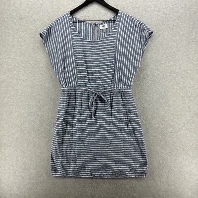 Old Navy Dress Womens Size Large Blue Striped Short Sleeve A Line Linen - Image 1 of 4