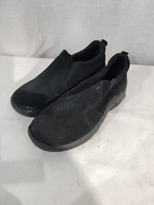 Ladies black faux suede flat slip on low top shoes with elastic gussets size 3 - Imagen 1 de 5