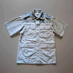 Vtg Tactical Hunting Fishing 4 Pocket Mens Short Sleeve Snap Up Shirt USA - Picture 1 of 5